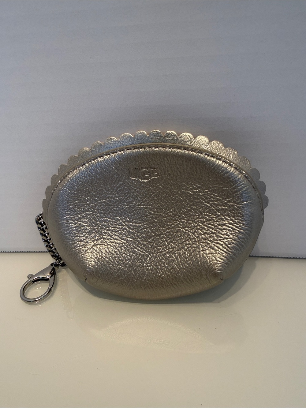 UGG Metallic Silver Scalloped Mini Pouch with Keyring